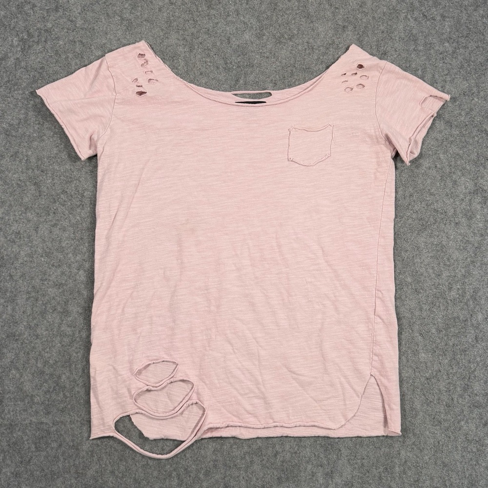 A Rare Bird Light Pink Short Sleeve Distressed Rag Tee Shirt Women's Size S/M